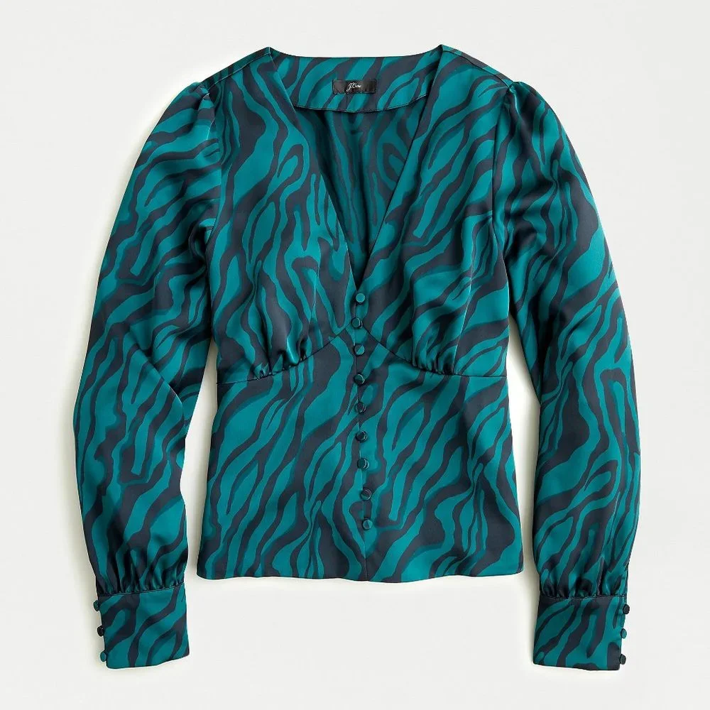 J. Crew Deep V-Neck Zebra Stripe‎ Button-Front Top